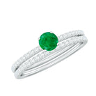 Minimal Emerald Diamond Wedding Engagement Ring Set of 2 AAA - Rosec Jewels