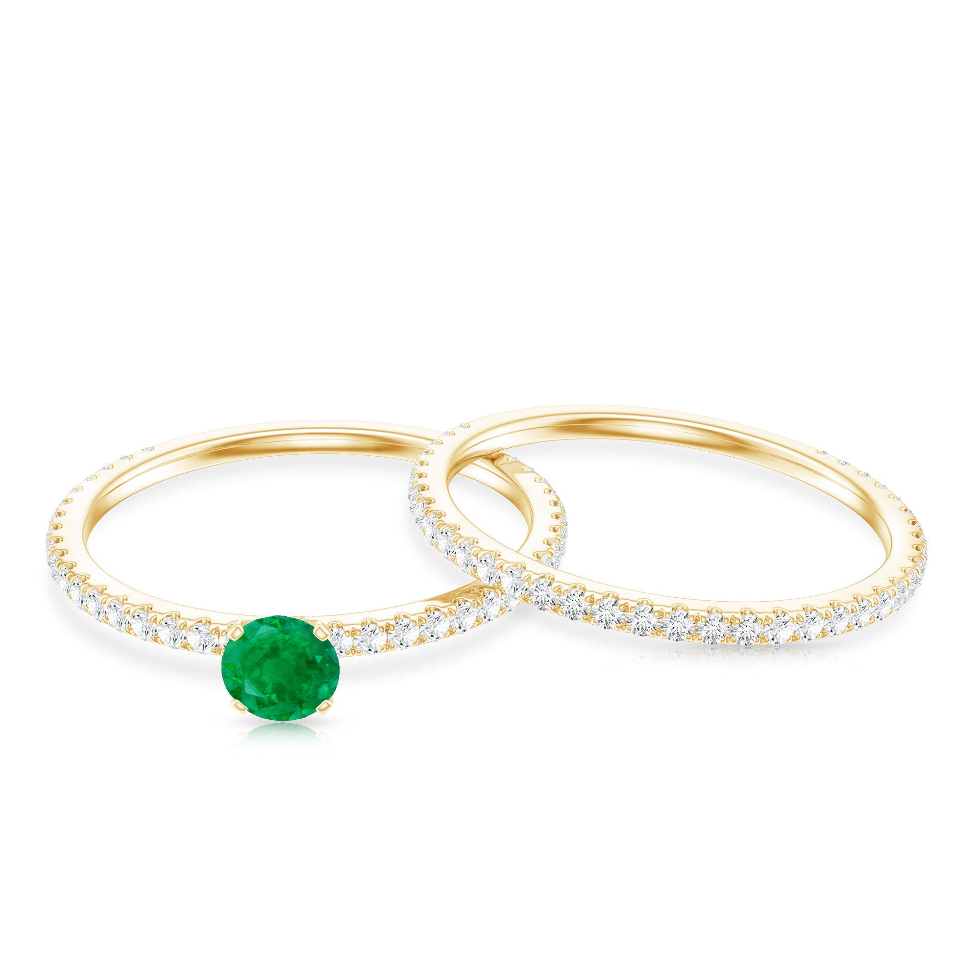 0.4 Carat Minimal Emerald Diamond Wedding Engagement Ring Set of 2 AAA - Rosec Jewels
