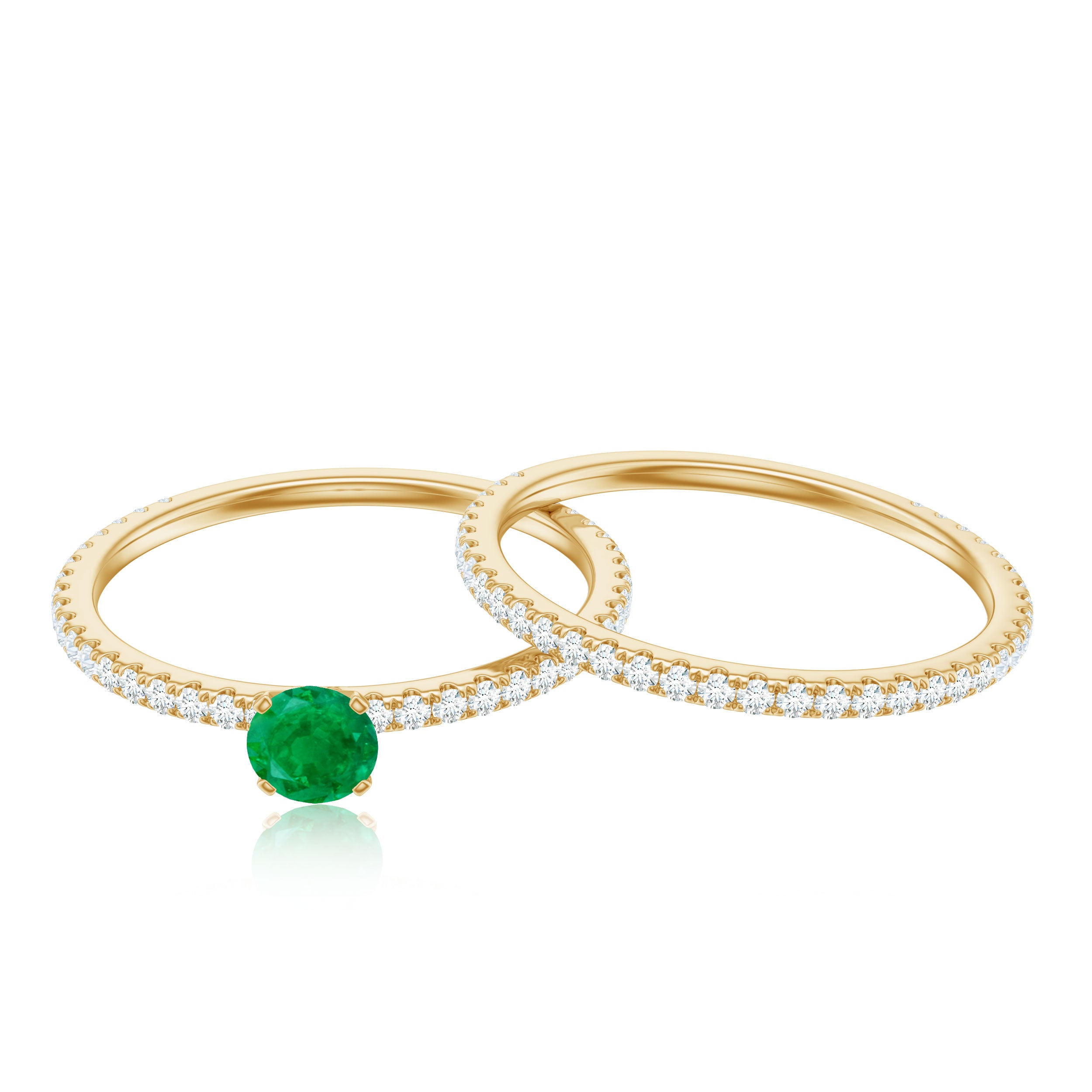 Minimal Emerald Diamond Wedding Engagement Ring Set of 2 AAA - Rosec Jewels
