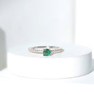 Rosec Jewels-4 MM Emerald Dainty Solitaire Ring with French Pave Set Diamond