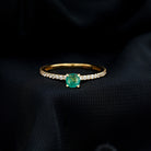 Rosec Jewels-4 MM Emerald Dainty Solitaire Ring with French Pave Set Diamond