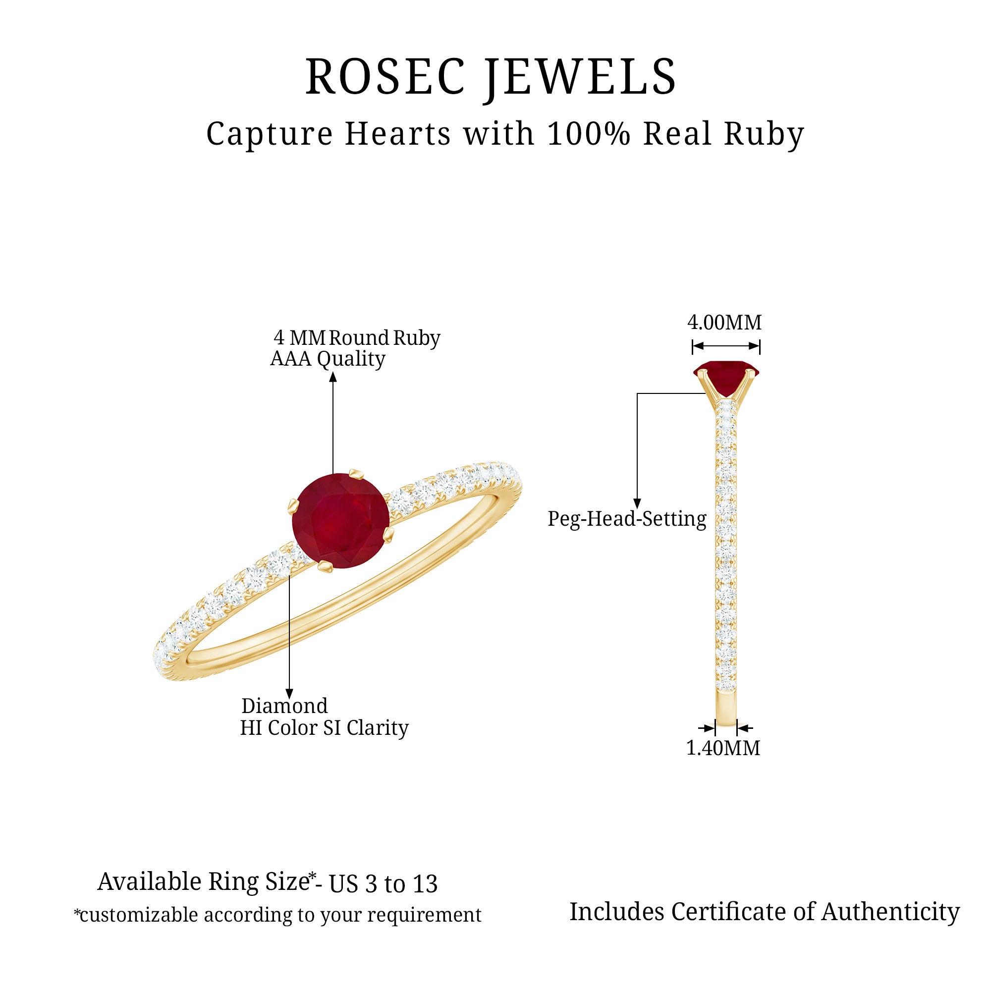 Rosec Jewels-Natural Ruby Promise Ring with Diamond for Women