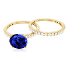 Round Lab Grown Blue Sapphire Solitaire Ring Set with Diamond AAAA - Rosec Jewels