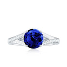 8mm Round Lab Grown Blue Sapphire Engagement Ring with Diamond Split Shank AAAA - Rosec Jewels