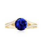 8mm Round Lab Grown Blue Sapphire Engagement Ring with Diamond Split Shank AAAA - Rosec Jewels
