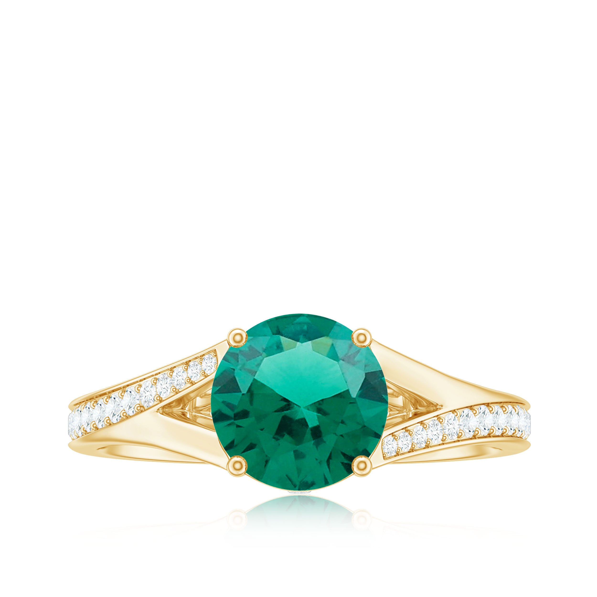Rosec Jewels-Certified 8 mm Lab Grown Emerald Split Shank Engagement Ring with Diamond