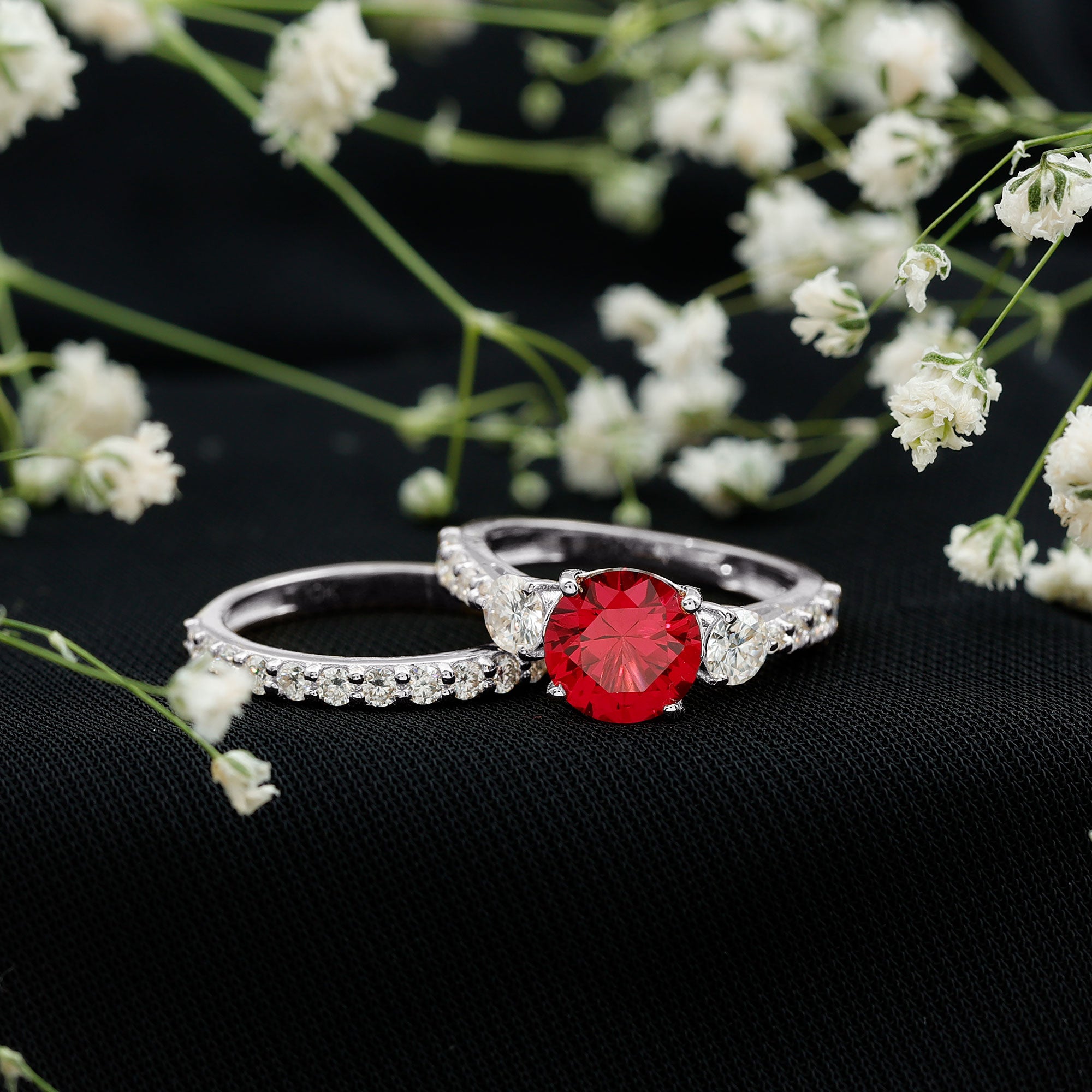 2.3 Carat Lab Created Ruby Bridal Ring Set with Moissanite AAAA - Rosec Jewels