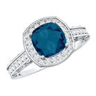 8 mm Cushion Cut London Blue Topaz Halo Engagement Ring with Diamond AAA - Rosec Jewels