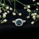 8 mm Cushion Cut London Blue Topaz Halo Engagement Ring with Diamond AAA - Rosec Jewels