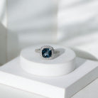 8 mm Cushion Cut London Blue Topaz Halo Engagement Ring with Diamond AAA - Rosec Jewels