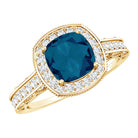 8 mm Cushion Cut London Blue Topaz Halo Engagement Ring with Diamond AAA - Rosec Jewels