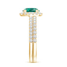 Certified Lab Grown Emerald Halo Engagement Ring with Moissanite Wedding Band AAAA - Rosec Jewels