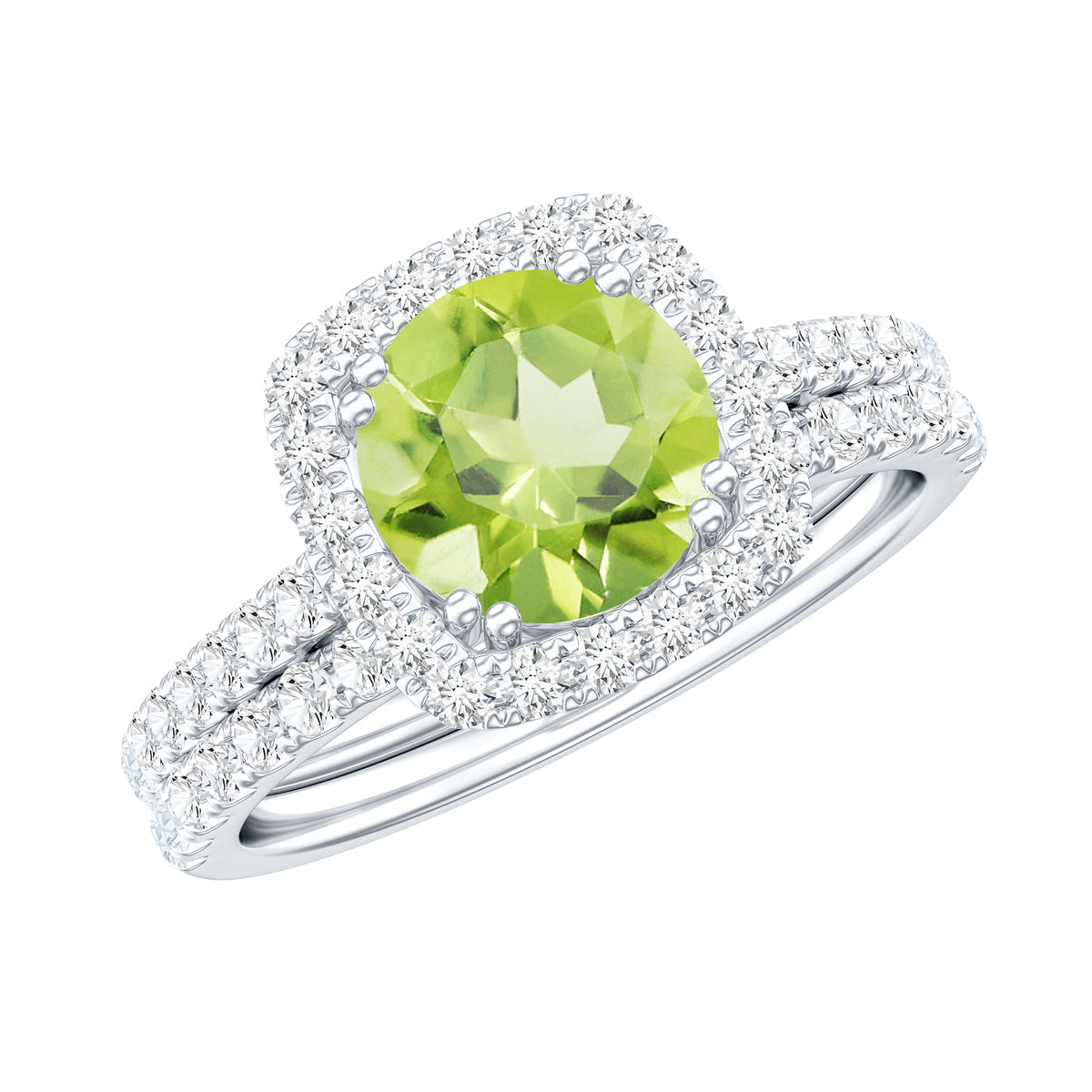 Natural 2 Carat Peridot Engagement Ring with Wedding Band AAA - Rosec Jewels