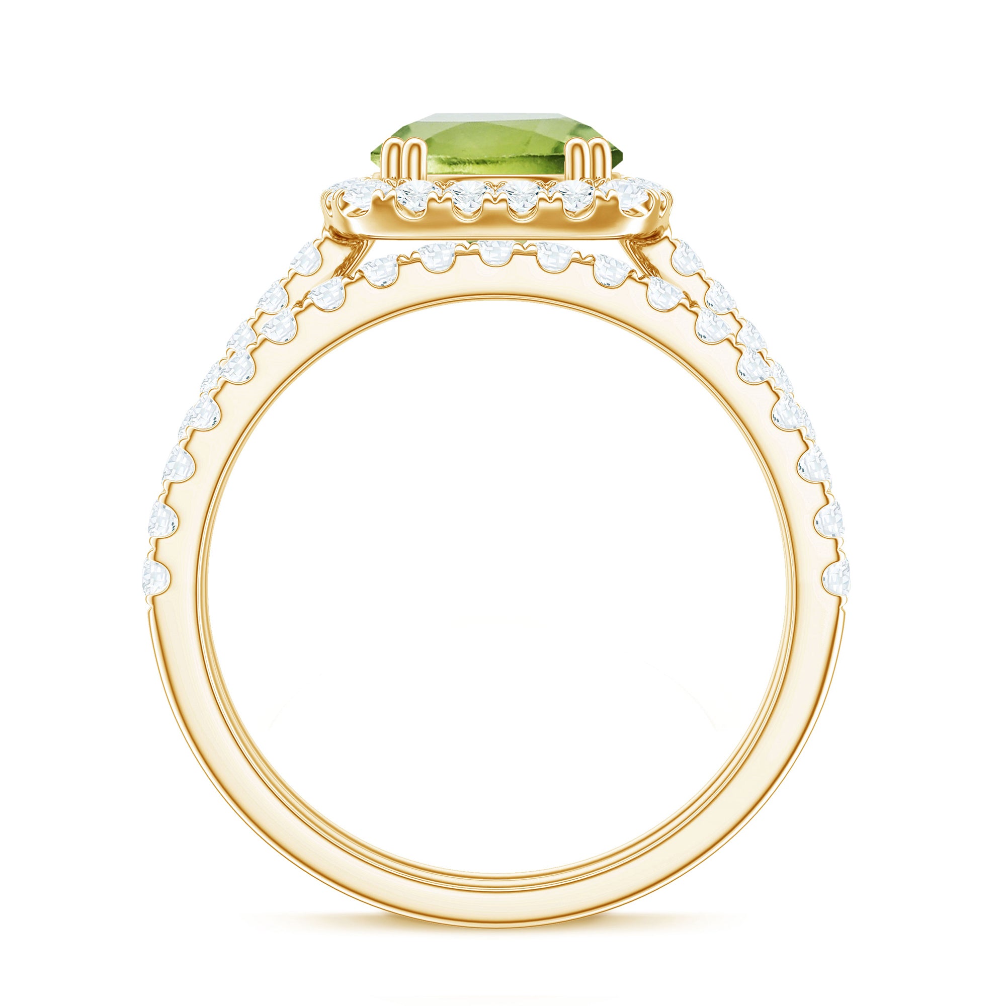 Natural 2 Carat Peridot Engagement Ring with Wedding Band AAA - Rosec Jewels