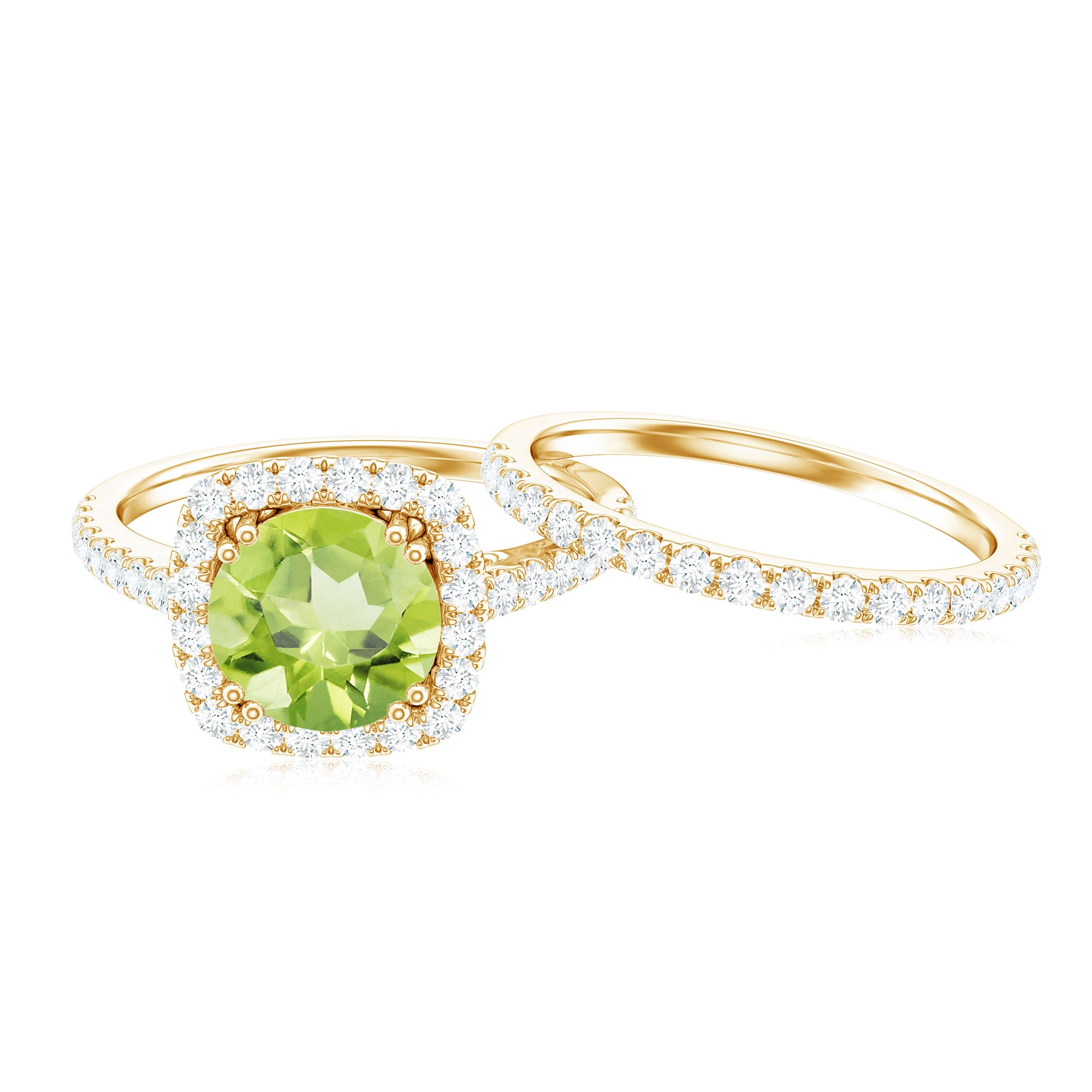 Natural 2 Carat Peridot Engagement Ring with Wedding Band AAA - Rosec Jewels