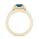 Genuine Blue Topaz and Diamond Halo Wedding Ring Set AAA - Rosec Jewels