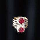 Rosec Jewels-Lab Created Ruby and Moissanite Halo Wedding Ring Set for Bride