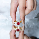 Rosec Jewels-Lab Created Ruby and Moissanite Halo Wedding Ring Set for Bride