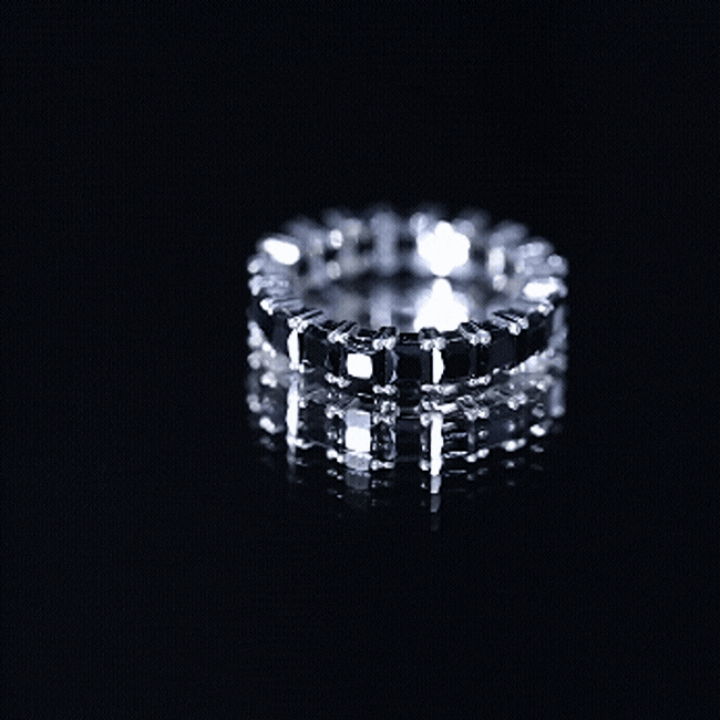 Certified Black Spinel Princess Cut Eternity Band Ring AAA - Rosec Jewels