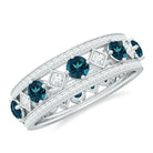 London Blue Topaz Vintage Inspired Eternity Band with Diamond AAA - Rosec Jewels