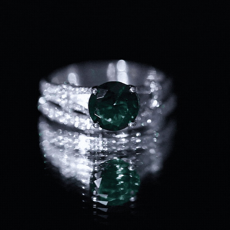 Rosec Jewels-Designer Lab Grown Emerald Engagement Ring with Wedding Band