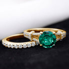Rosec Jewels-Designer Lab Grown Emerald Engagement Ring with Wedding Band