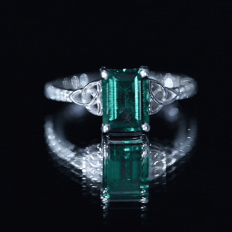 Solitaire Lab Created Emerald Celtic Engagement Ring with Diamond AAAA - Rosec Jewels