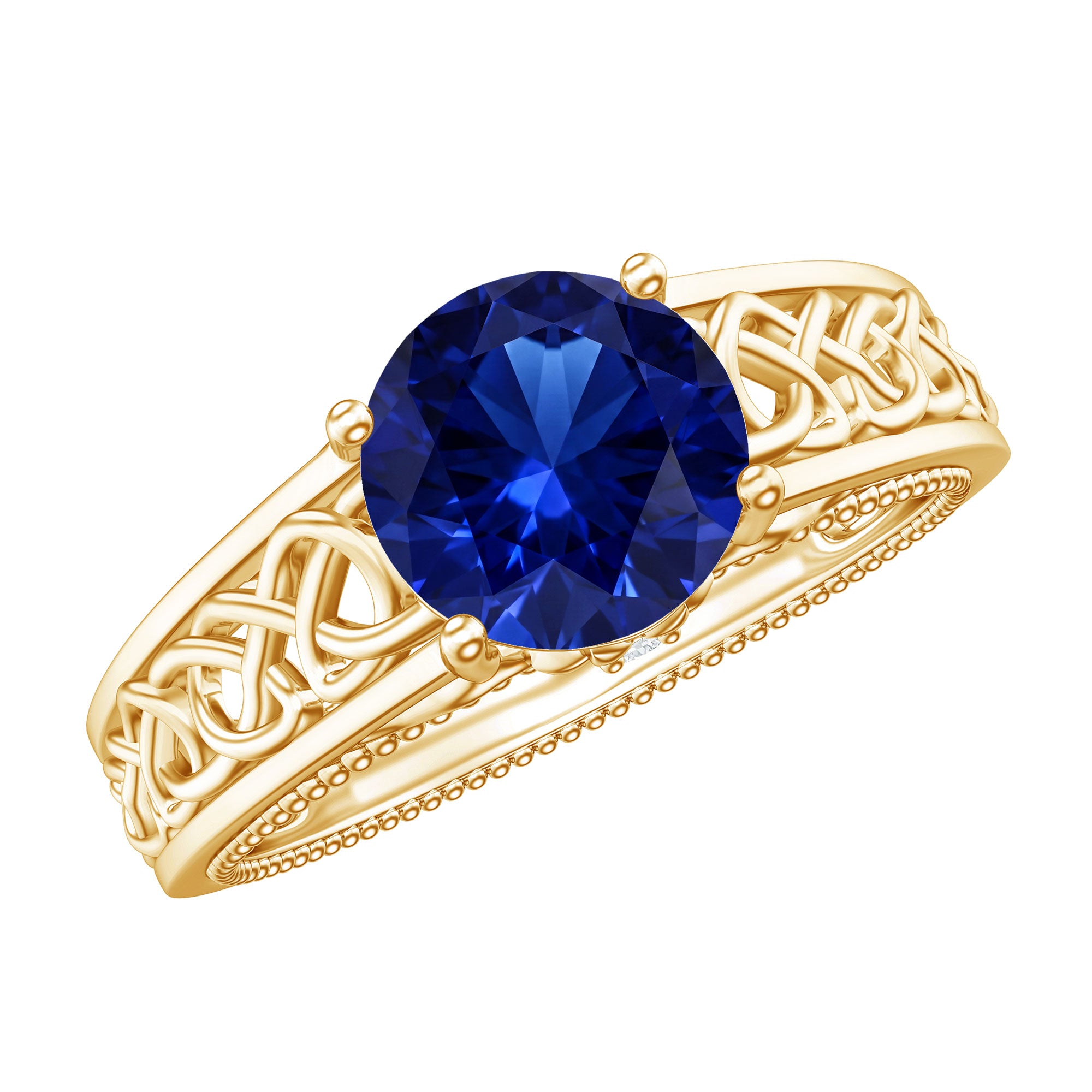 Certified 2.7 Carat Lab Grown Blue Sapphire Celtic Engagement Ring with Surprise Diamond AAAA - Rosec Jewels