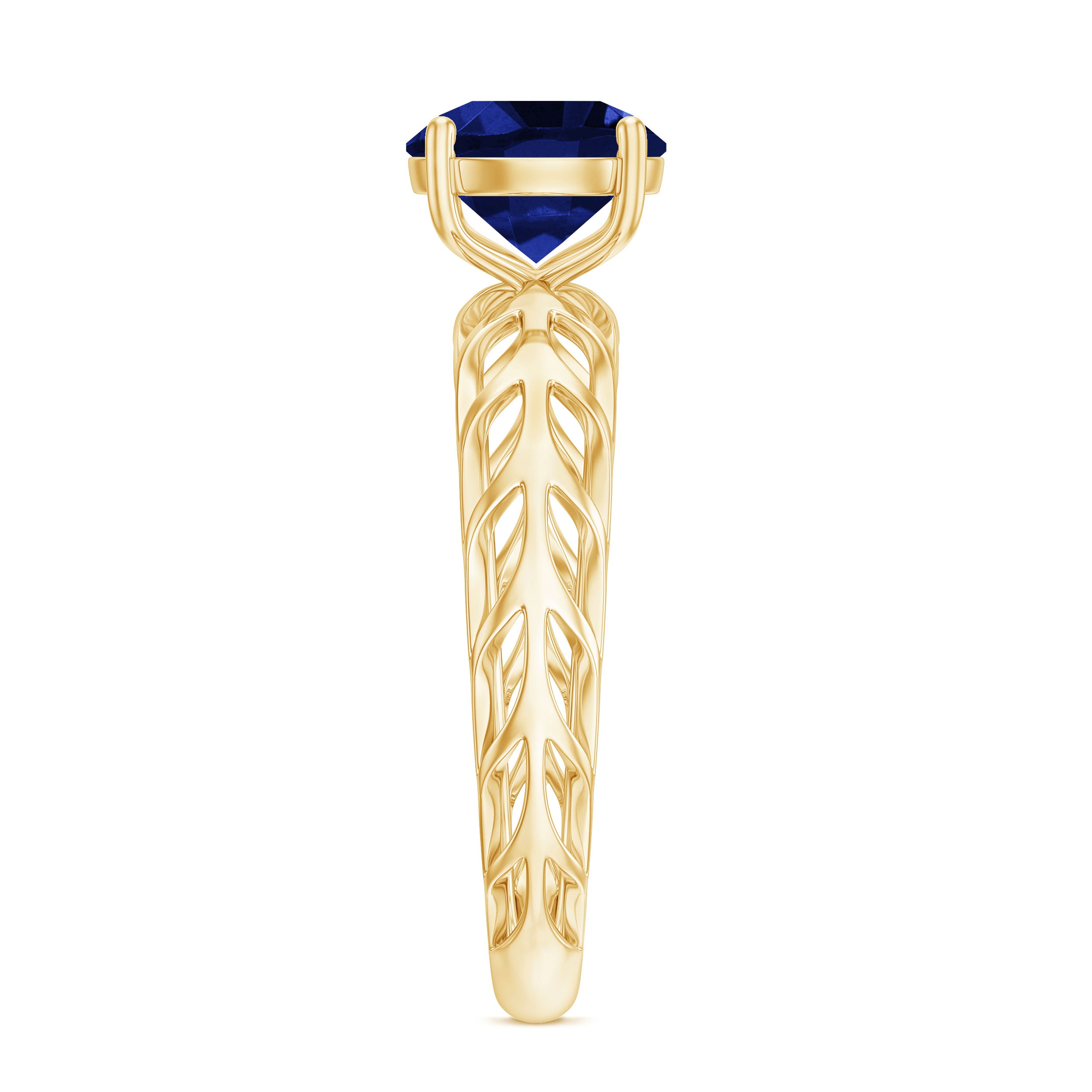 AAAA Quality Lab Created Blue Sapphire Solitaire Ring with Filigree Shank AAAA - Rosec Jewels