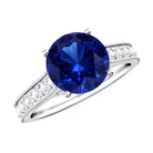 Certified 2.7 Carat Lab Grown Blue Sapphire Solitaire Engagement Ring with Diamond AAAA - Rosec Jewels