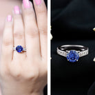 Certified 2.7 Carat Lab Grown Blue Sapphire Solitaire Engagement Ring with Diamond AAAA - Rosec Jewels