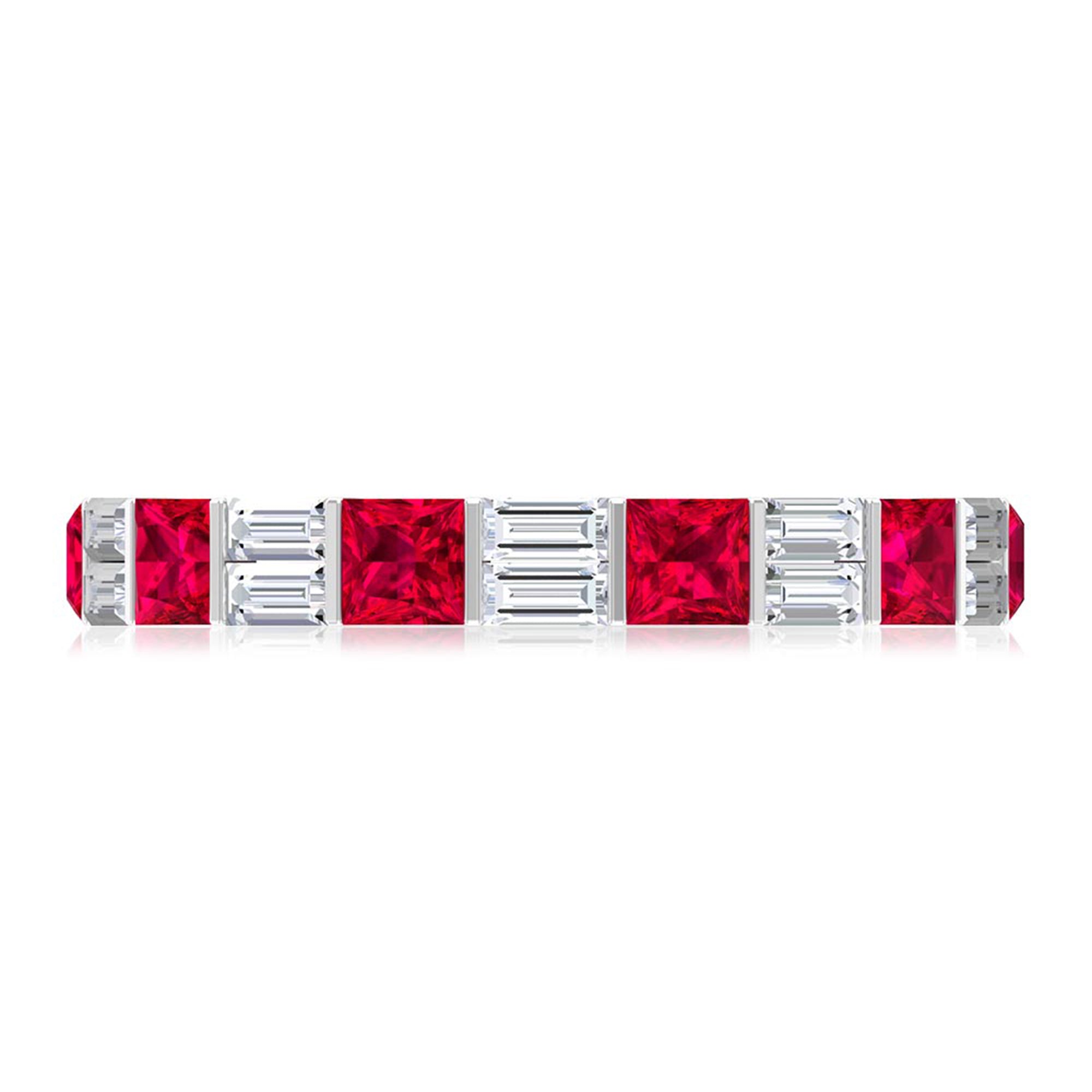Princess Cut Lab Created Ruby And Moissanite Full Eternity Ring AAAA - Rosec Jewels