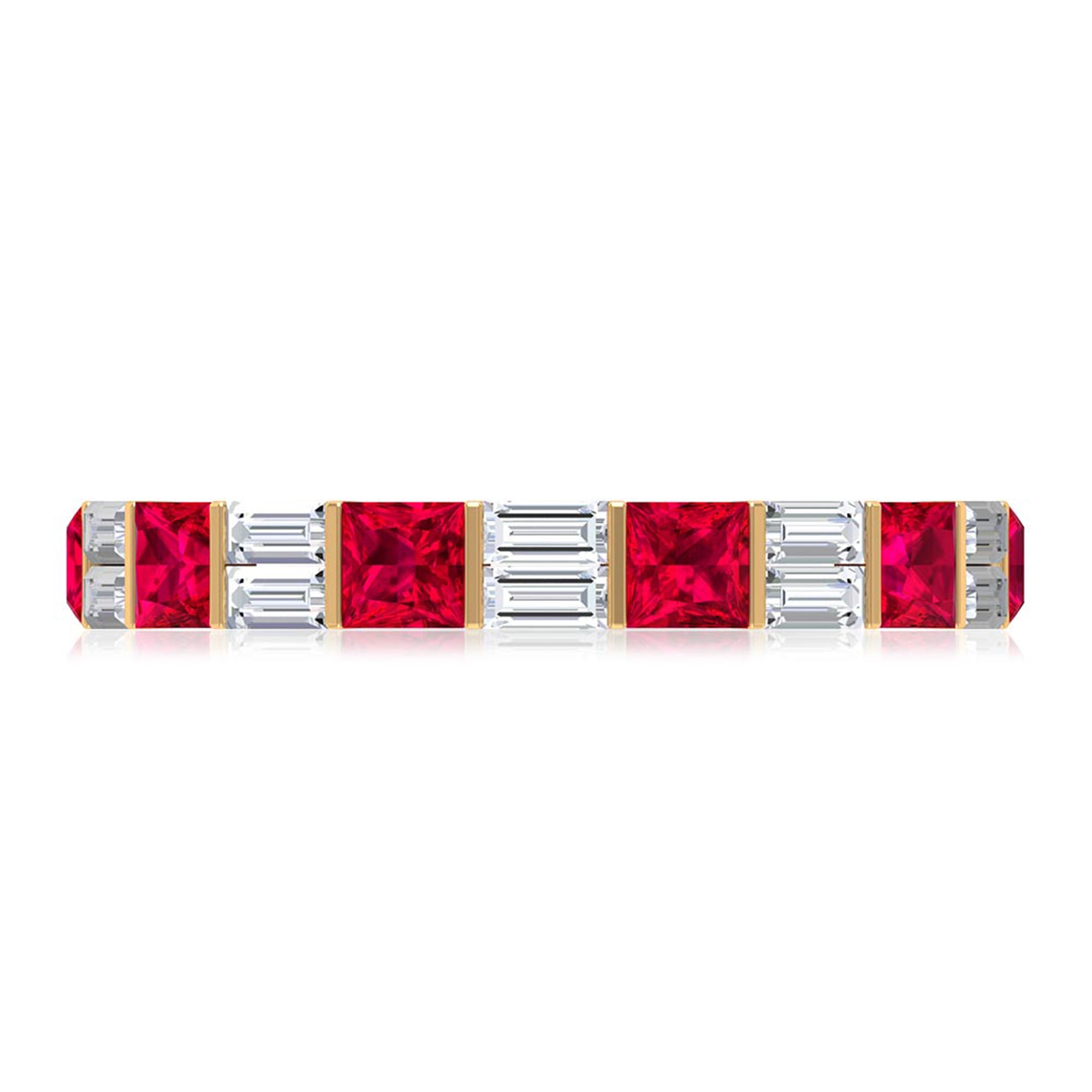 Princess Cut Lab Created Ruby And Moissanite Full Eternity Ring AAAA - Rosec Jewels