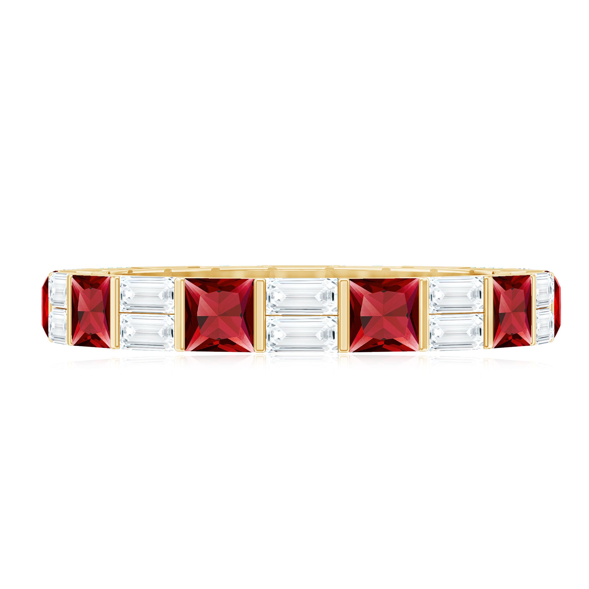 Princess Cut Lab Created Ruby And Moissanite Full Eternity Ring AAAA - Rosec Jewels