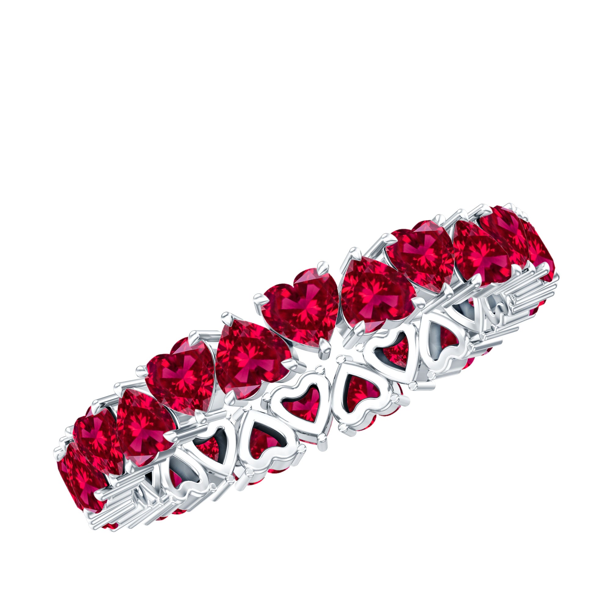 3 Carat Lab Created Ruby Heart Eternity Band Ring AAAA - Rosec Jewels