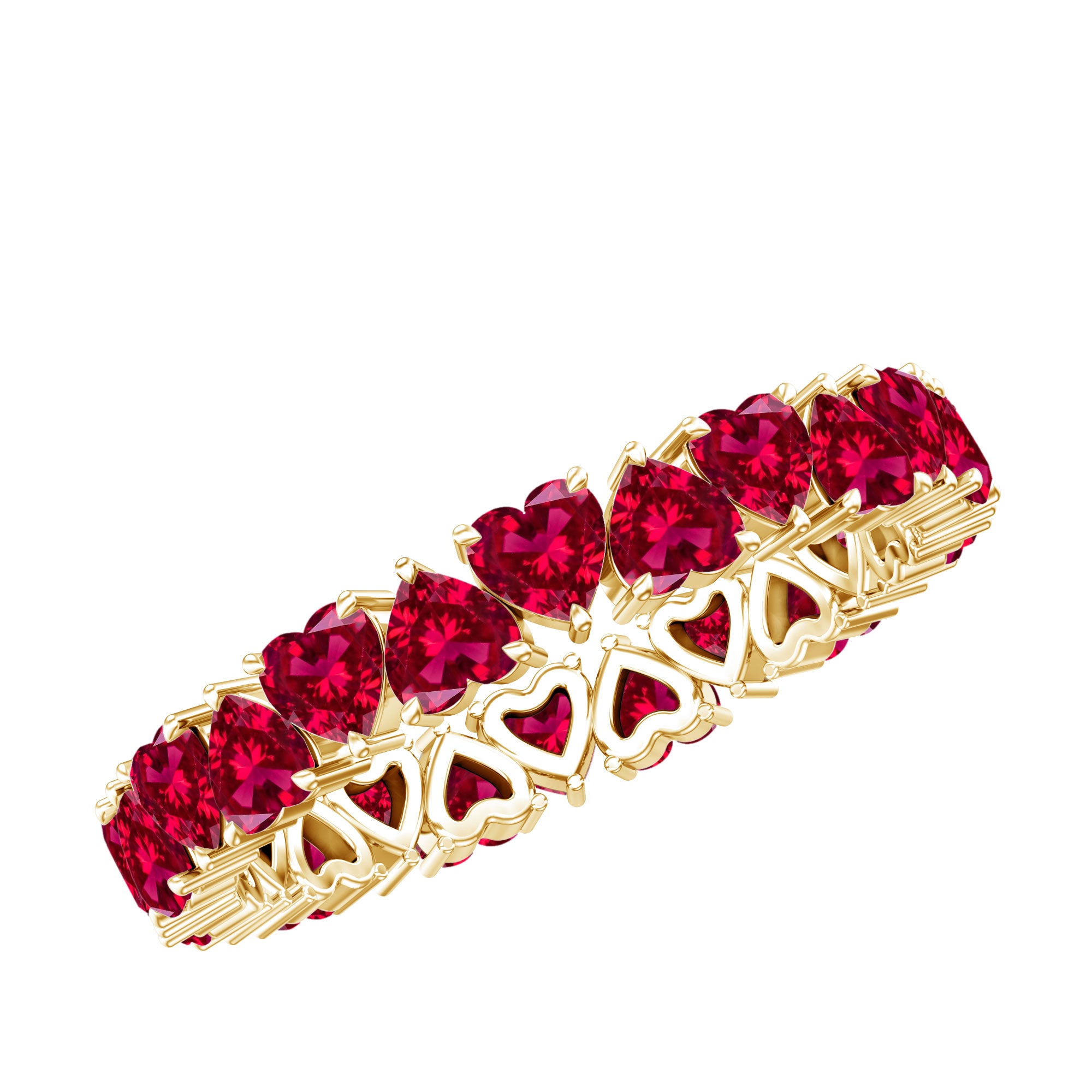 3 Carat Lab Created Ruby Heart Eternity Band Ring AAAA - Rosec Jewels