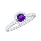 Real Amethyst Promise Ring with Diamond Halo AAA - Rosec Jewels
