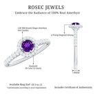 Real Amethyst Promise Ring with Diamond Halo AAA - Rosec Jewels
