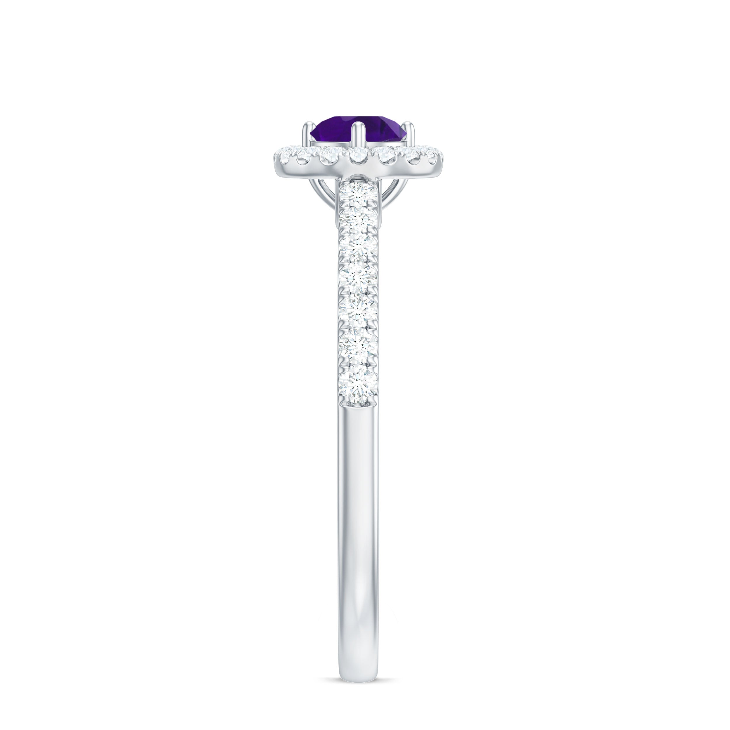 Real Amethyst Promise Ring with Diamond Halo AAA - Rosec Jewels