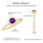 Real Amethyst Promise Ring with Diamond Halo AAA - Rosec Jewels