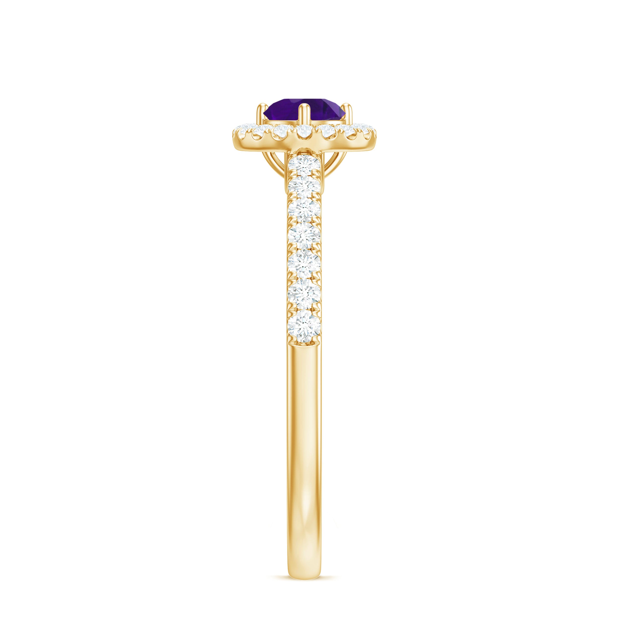 Real Amethyst Promise Ring with Diamond Halo AAA - Rosec Jewels