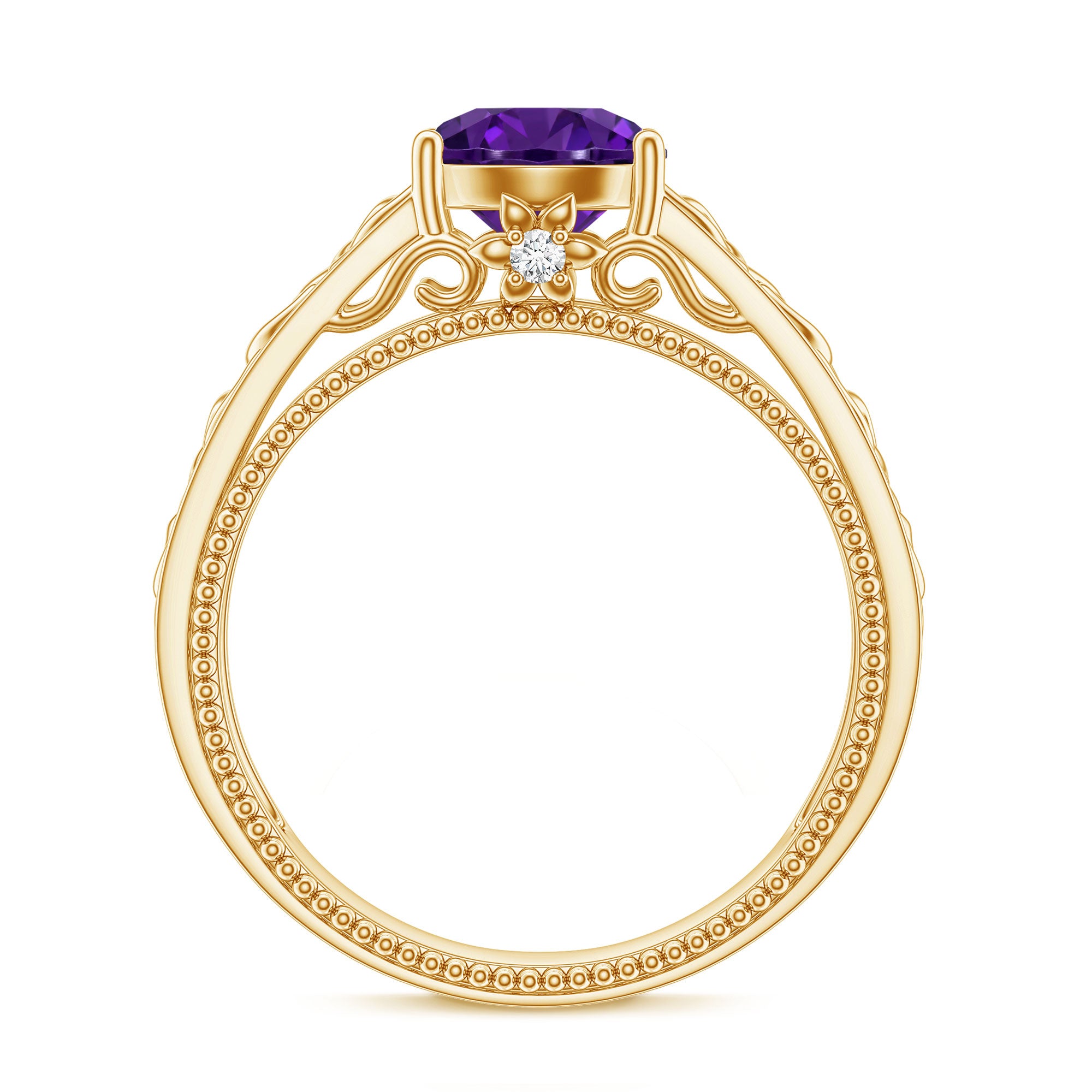 Vintage Looking 1.2 Carat Amethyst Celtic Engagement Ring with Surprise Diamond AAA - Rosec Jewels