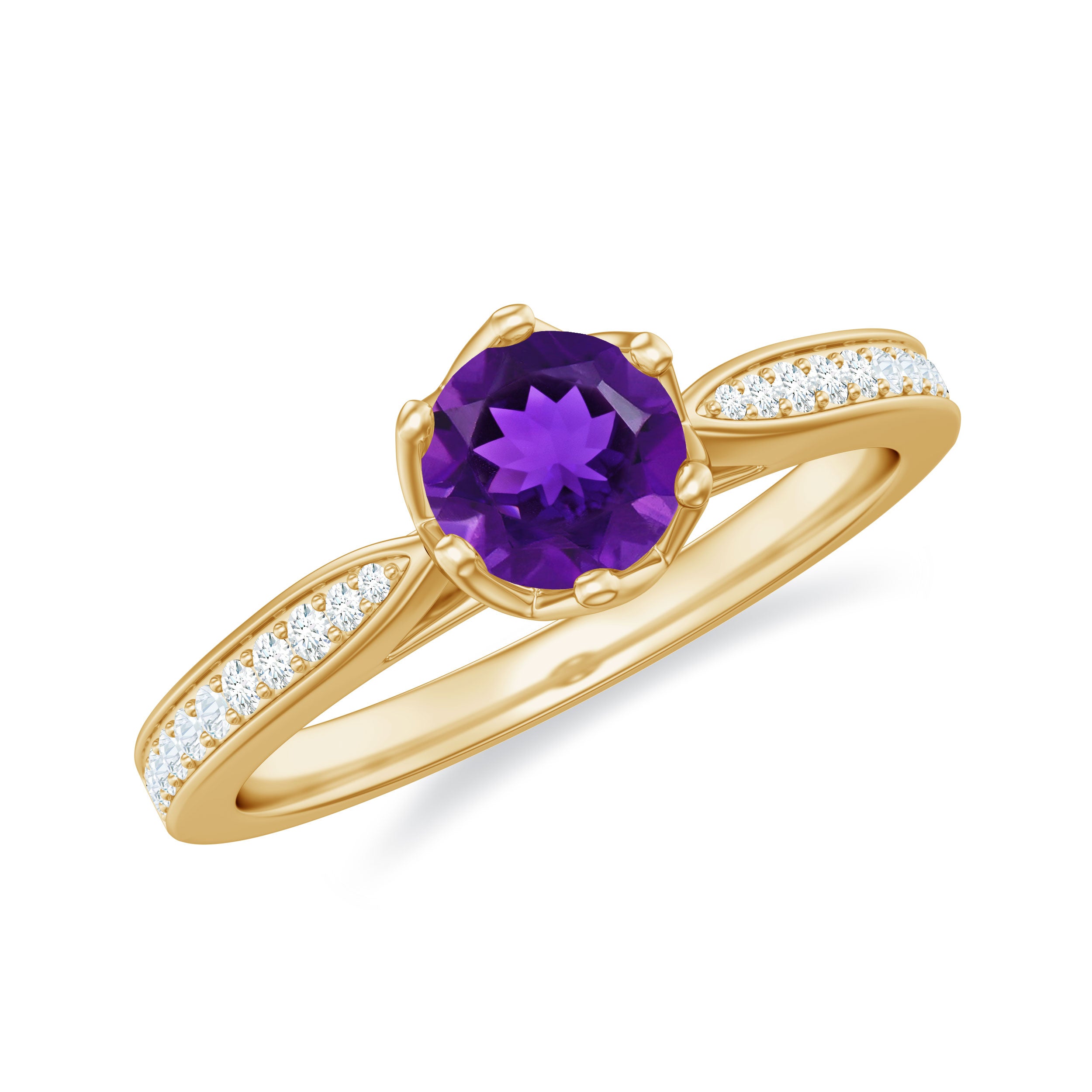 Minimal Amethyst Engagement Ring with Diamond AAA - Rosec Jewels