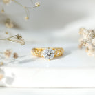 Rosec Jewels-Round Cut Moissanite Vintage Engagement Ring With Diagonal Prongs