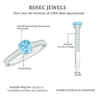 Certified Real Aquamarine Solitaire Ring with Diamond Side Stones AAA - Rosec Jewels