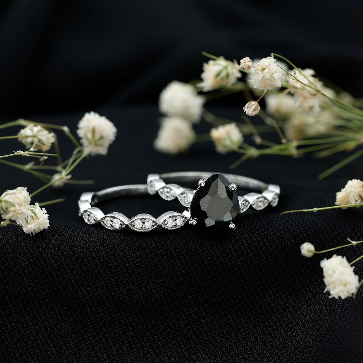 Certified 4.8 Carat Lab Grown Black Diamond Engagement Ring with Wedding Band AAAA ( Synthetic ) - Rosec Jewels