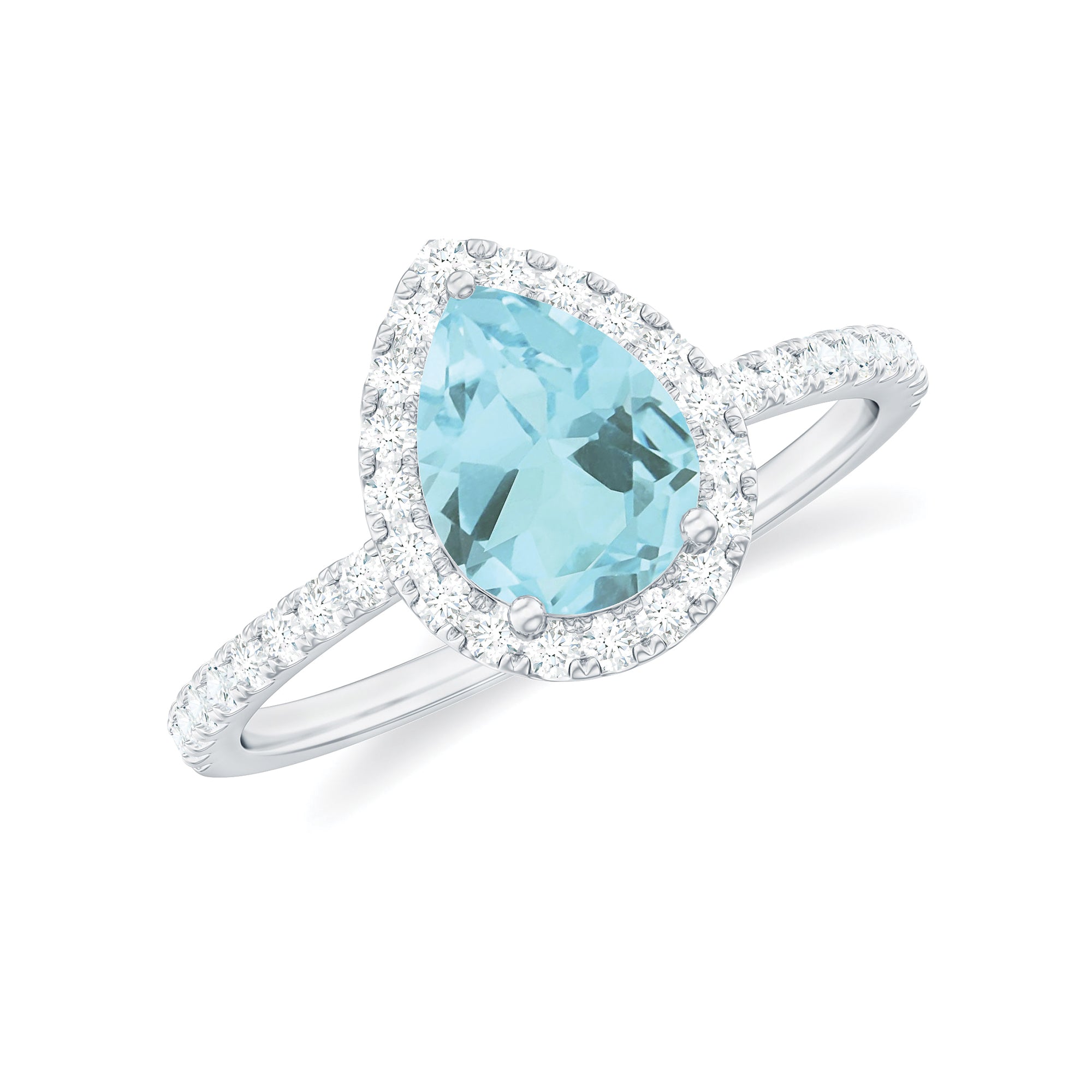 Certified Pear Shape Sky Blue Topaz Diamond Halo Engagement Ring