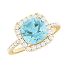 Rosec Jewels-Cushion Cut Sky Blue Topaz and Diamond Halo Engagement Ring