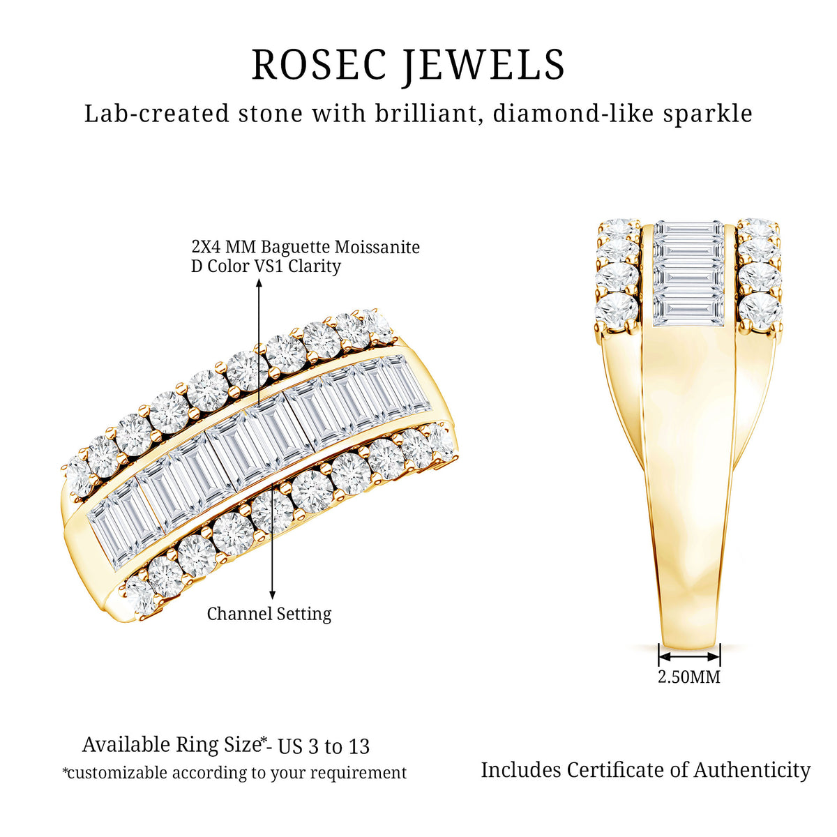 Certified Moissanite Wide Wedding Band Ring D-VS1 - Rosec Jewels