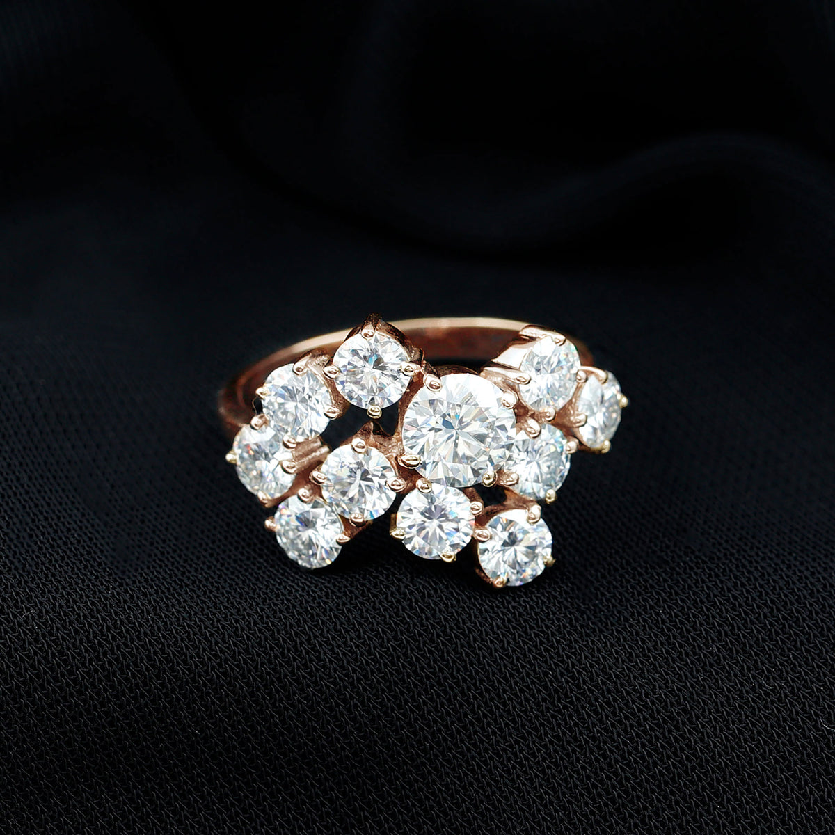 Certified Round Moissanite Cluster Engagement Ring for Women D-VS1 - Rosec Jewels